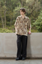 MOITIEDEPETALE Retro Botanical Cupro-Blend Half Shirt