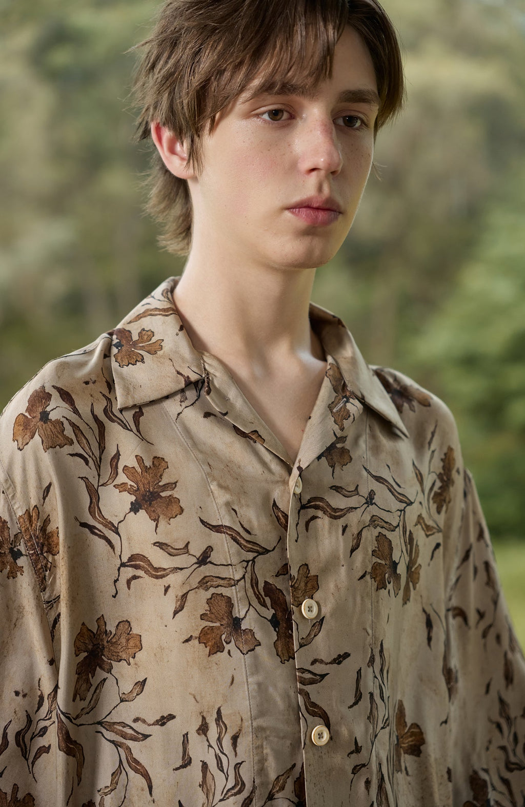 MOITIEDEPETALE Retro Botanical Cupro-Blend Half Shirt
