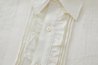 OPICLOTH Retro Pintuck Ruffle Modal Blend Half Shirt