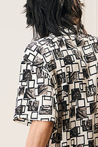 EPIC POETRY Monochrome Collage Grid Cuban Half Shirt