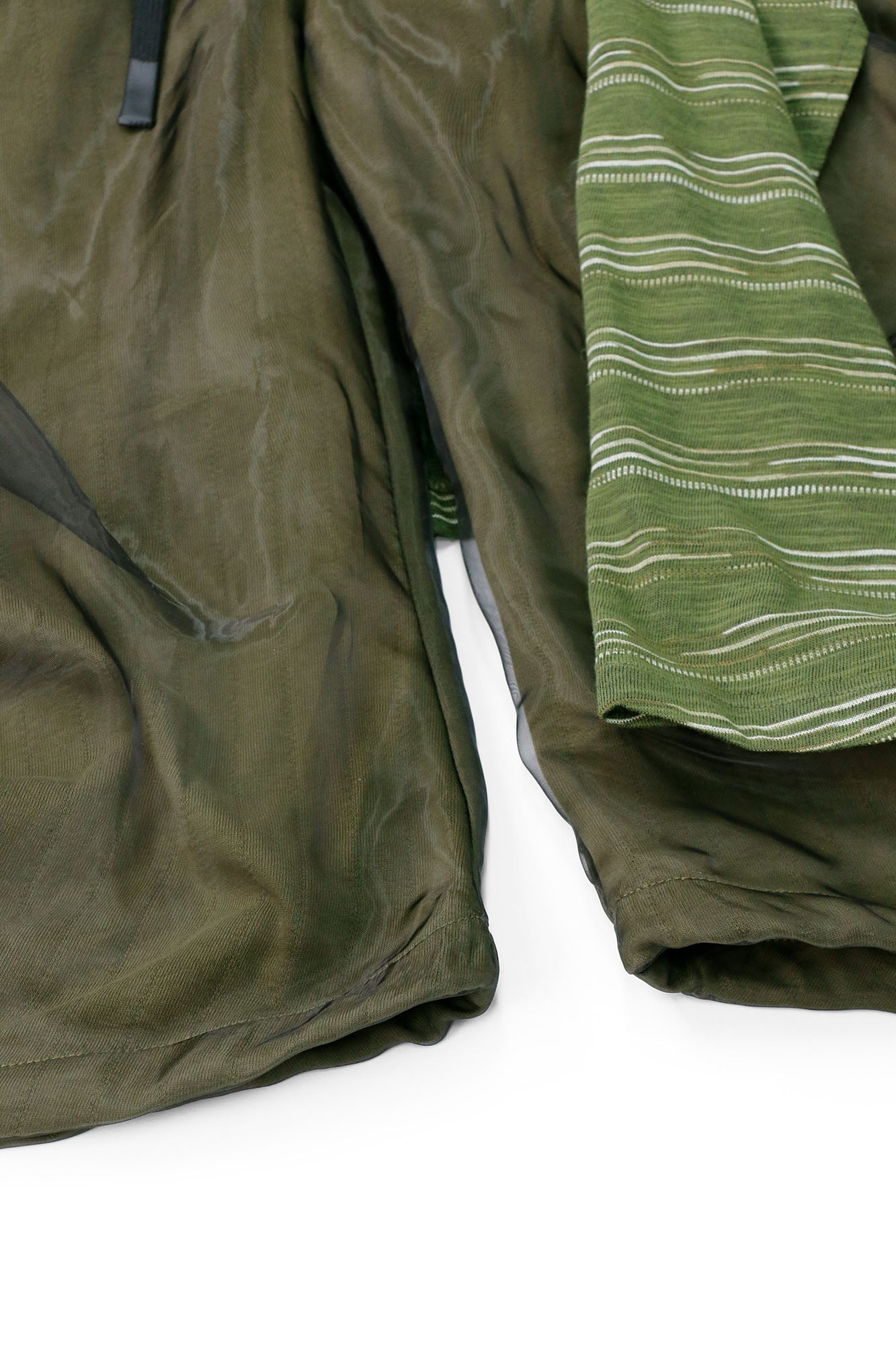 RELABEL Detachable Striped Drape Ruched Oversized Shorts Green