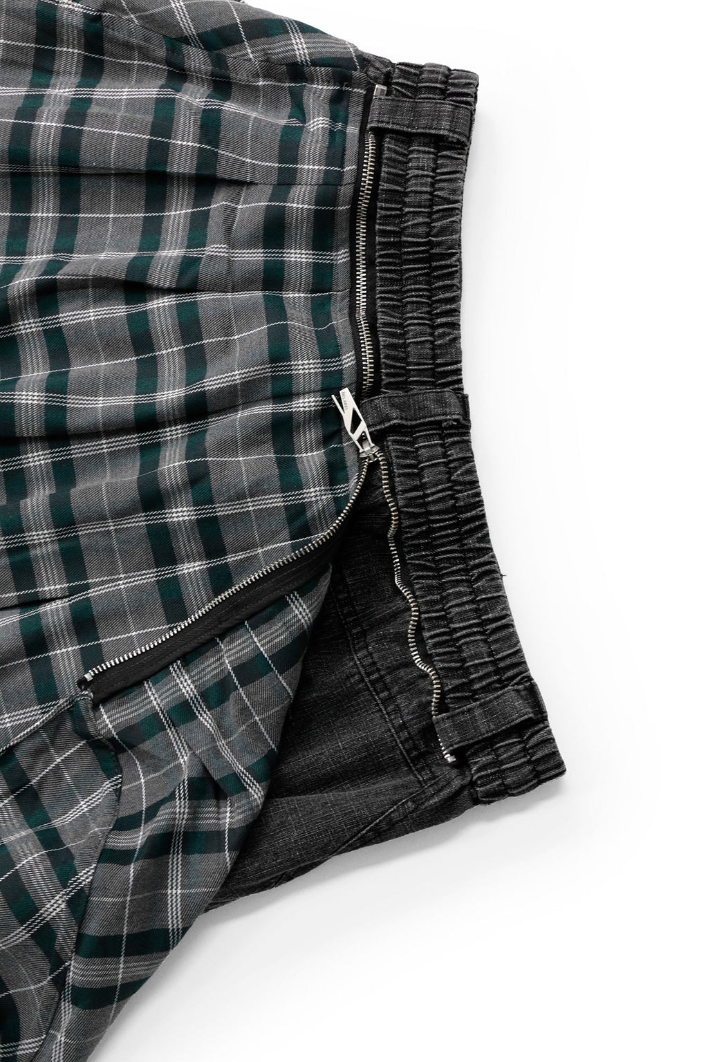 RELABEL Detachable Plaid Drape Oversized Denim Shorts