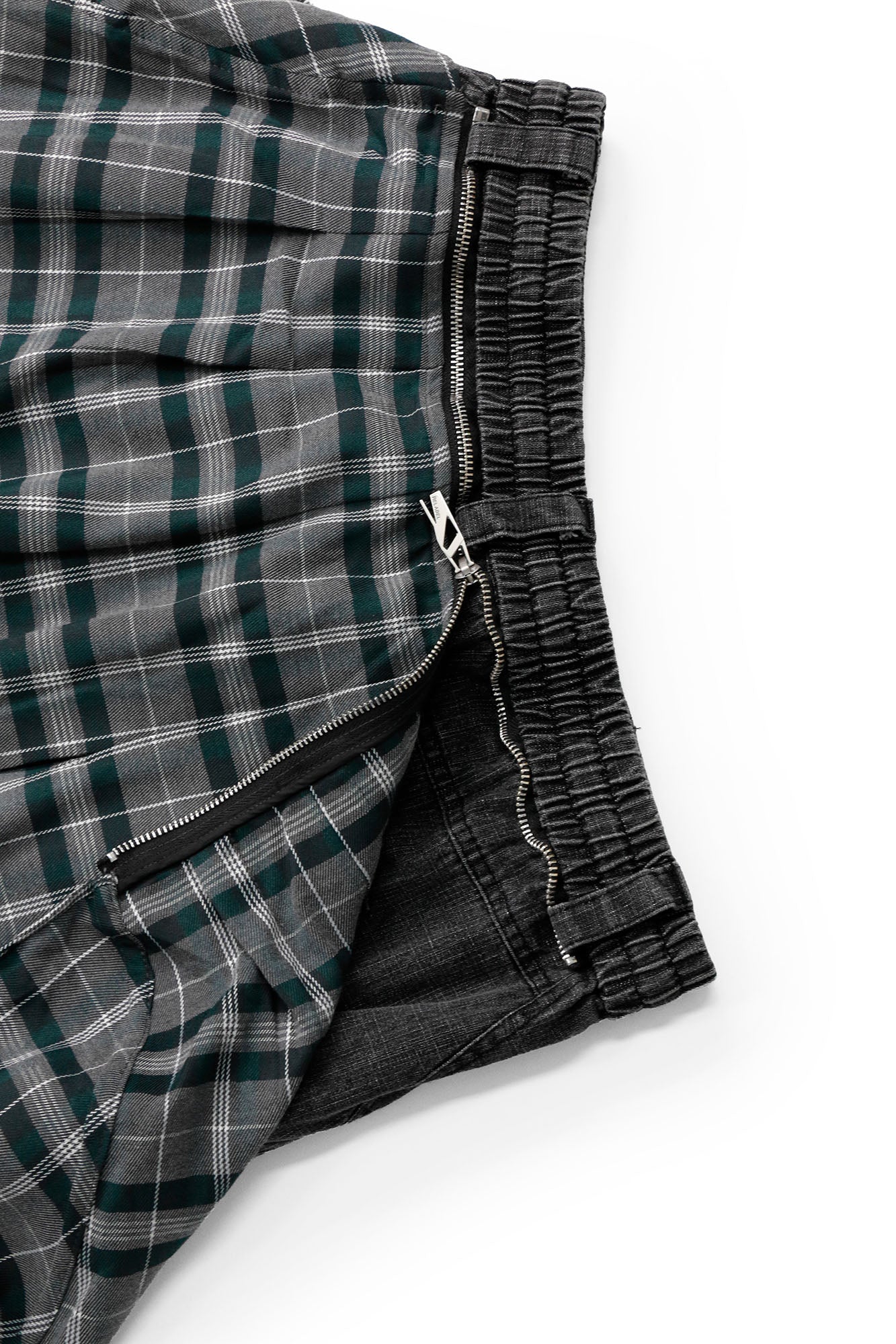 RELABEL Detachable Plaid Drape Oversized Denim Shorts