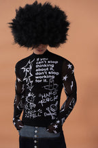 CLP Full-Print Graffiti Mesh Long-Sleeve Tee
