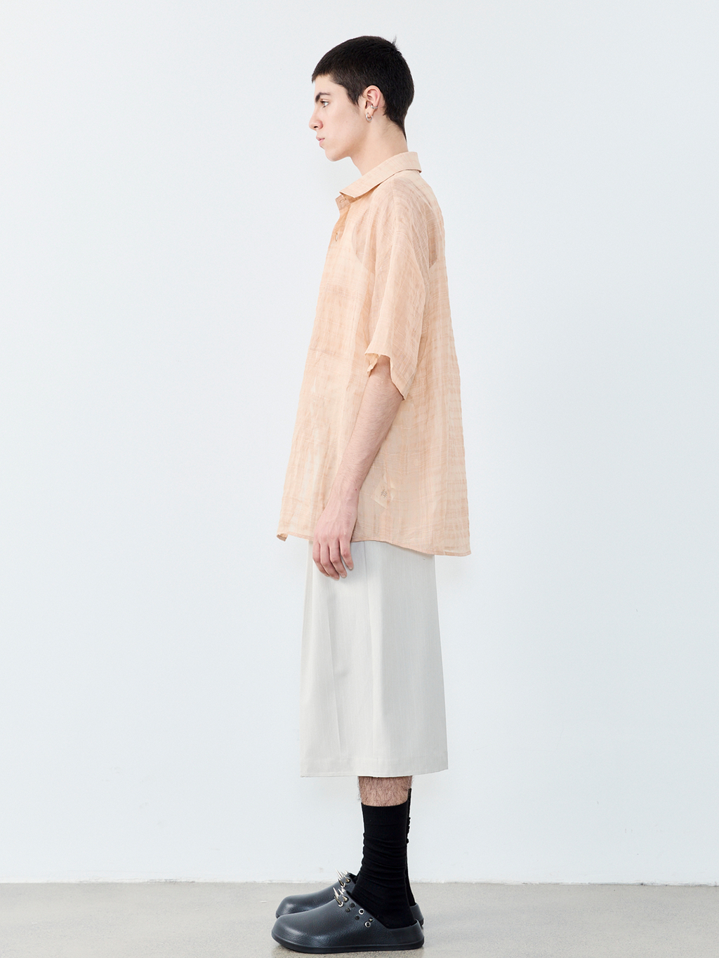 GRAINMUSTARD Linen-Cotton Plaid Half Shirt
