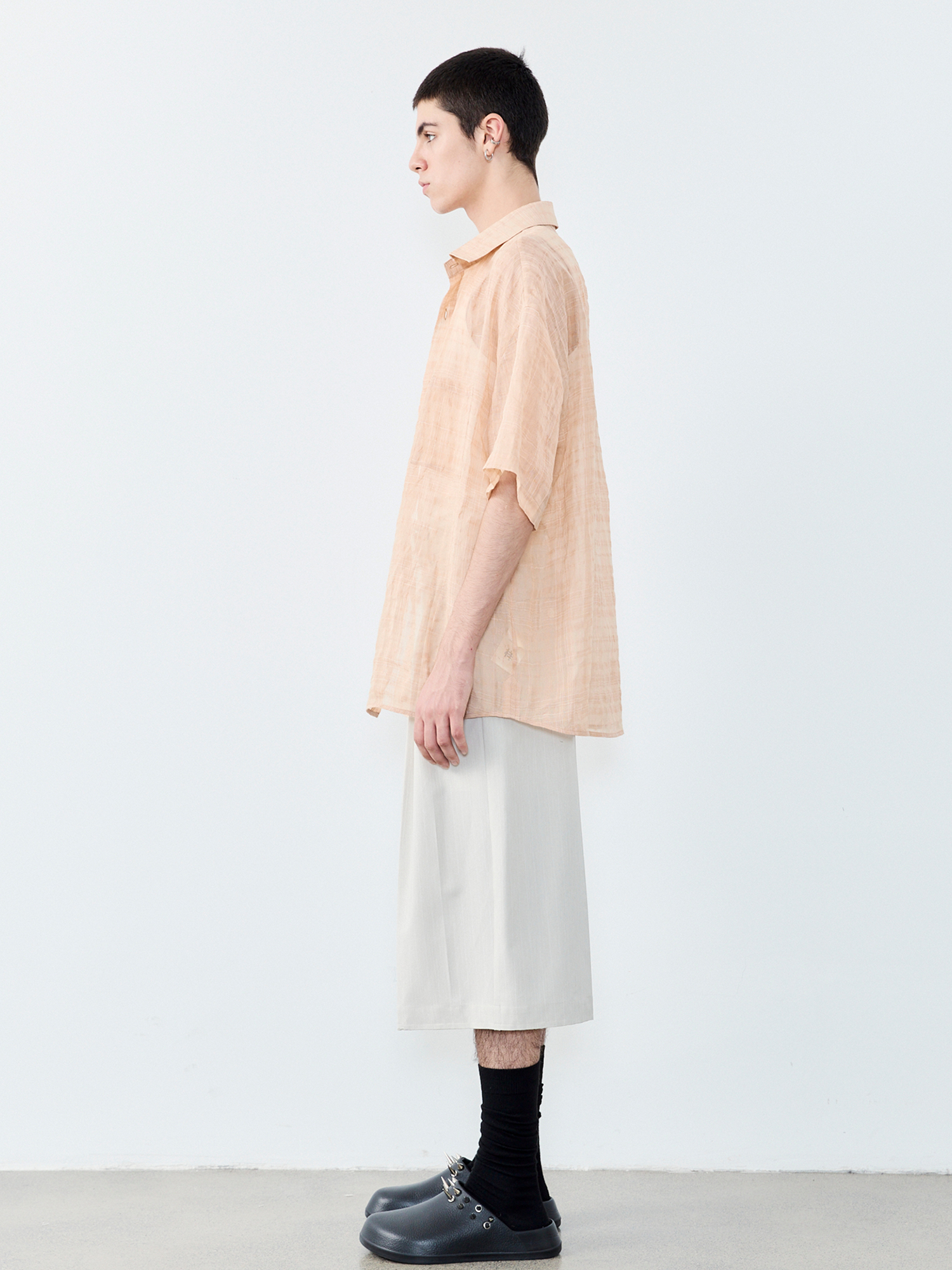 GRAINMUSTARD Linen-Cotton Plaid Half Shirt