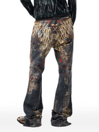 CYCYCY Feather Full-Print Slim Flared Jeans