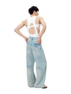 TUIMU Back Cut-Out Ribbed Tank Top White