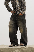 DND4DES Asymmetric Button-Fly Panel Washed Jeans
