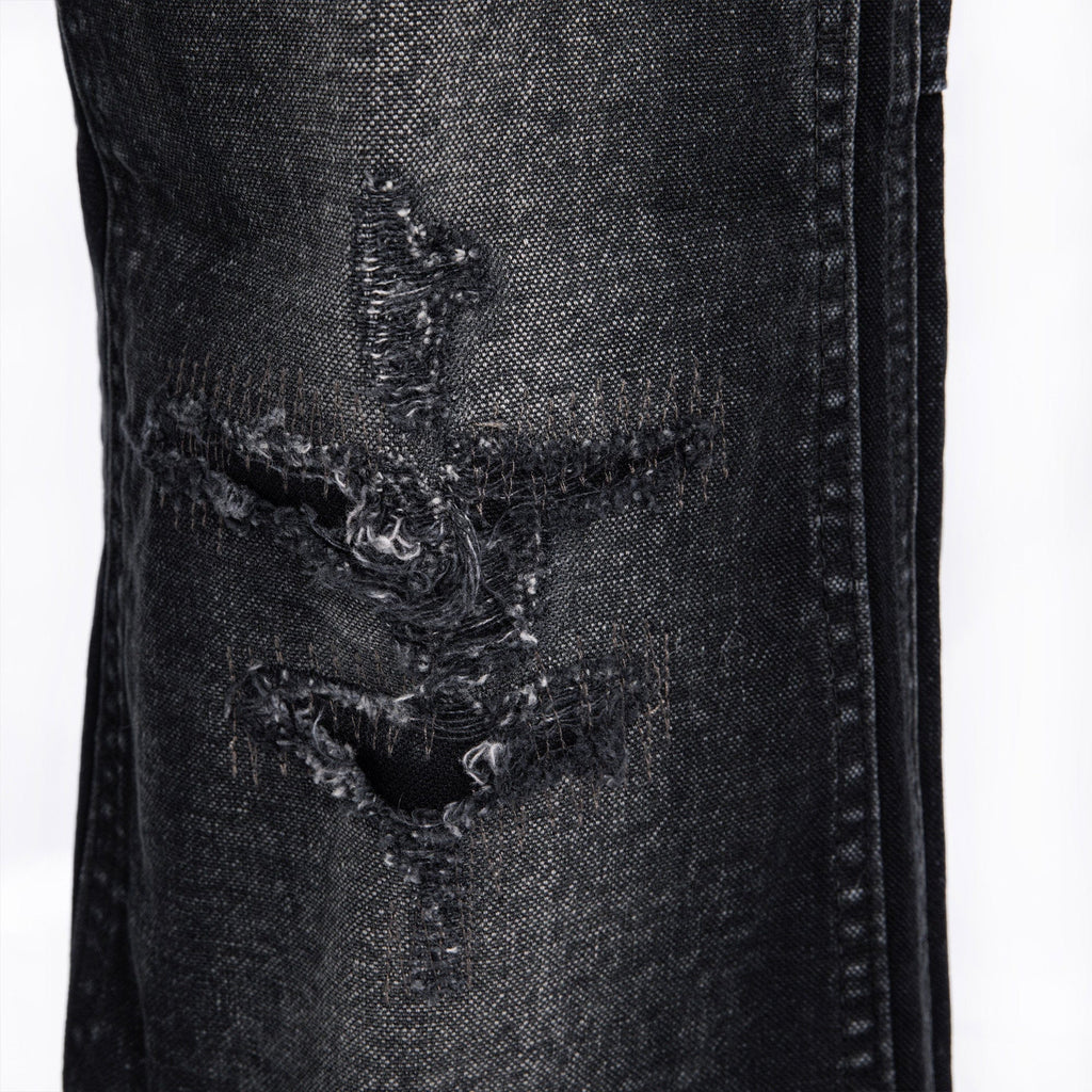 CATSSTAC Distressed Double-Knee Carpenter Straight-Leg Jeans Black
