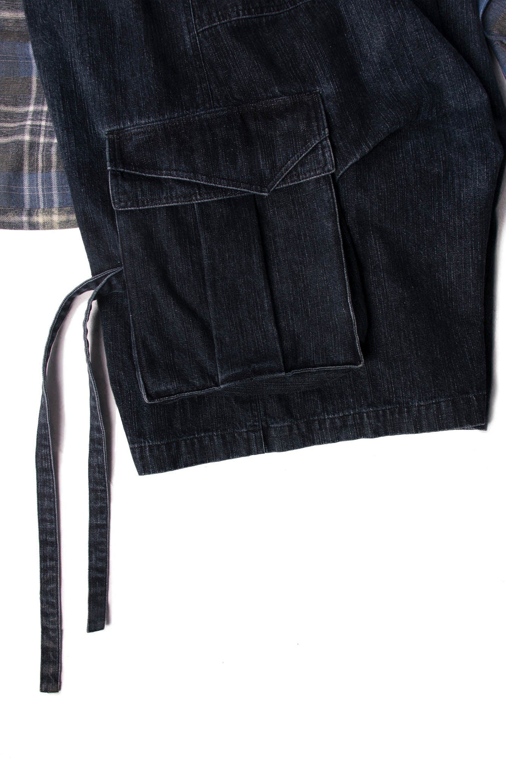 RELABEL Detachable Plaid Drape Denim Shorts
