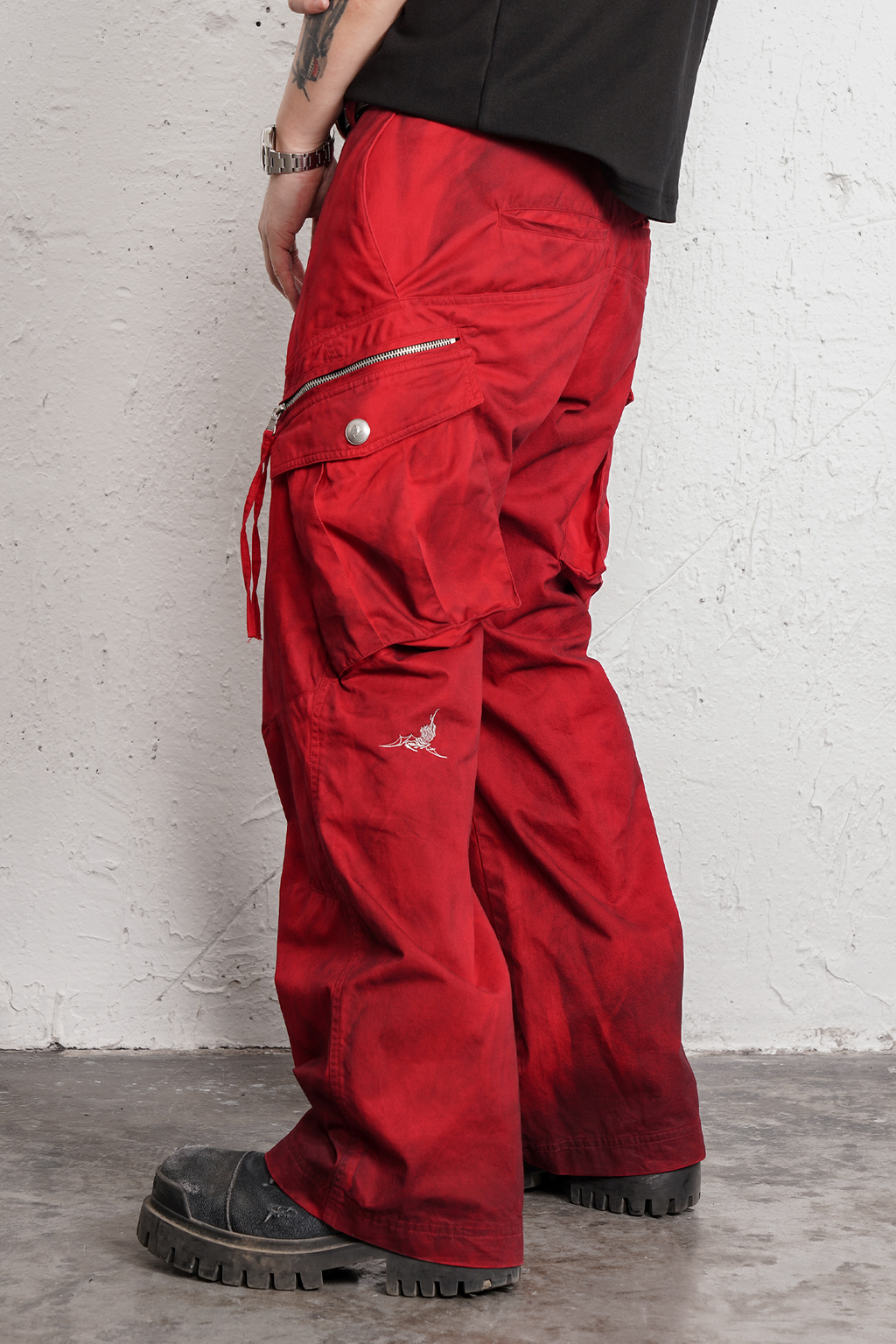 UNDERWATER Burnt Red Dirty-Dyed Moleskin Cargo Pants