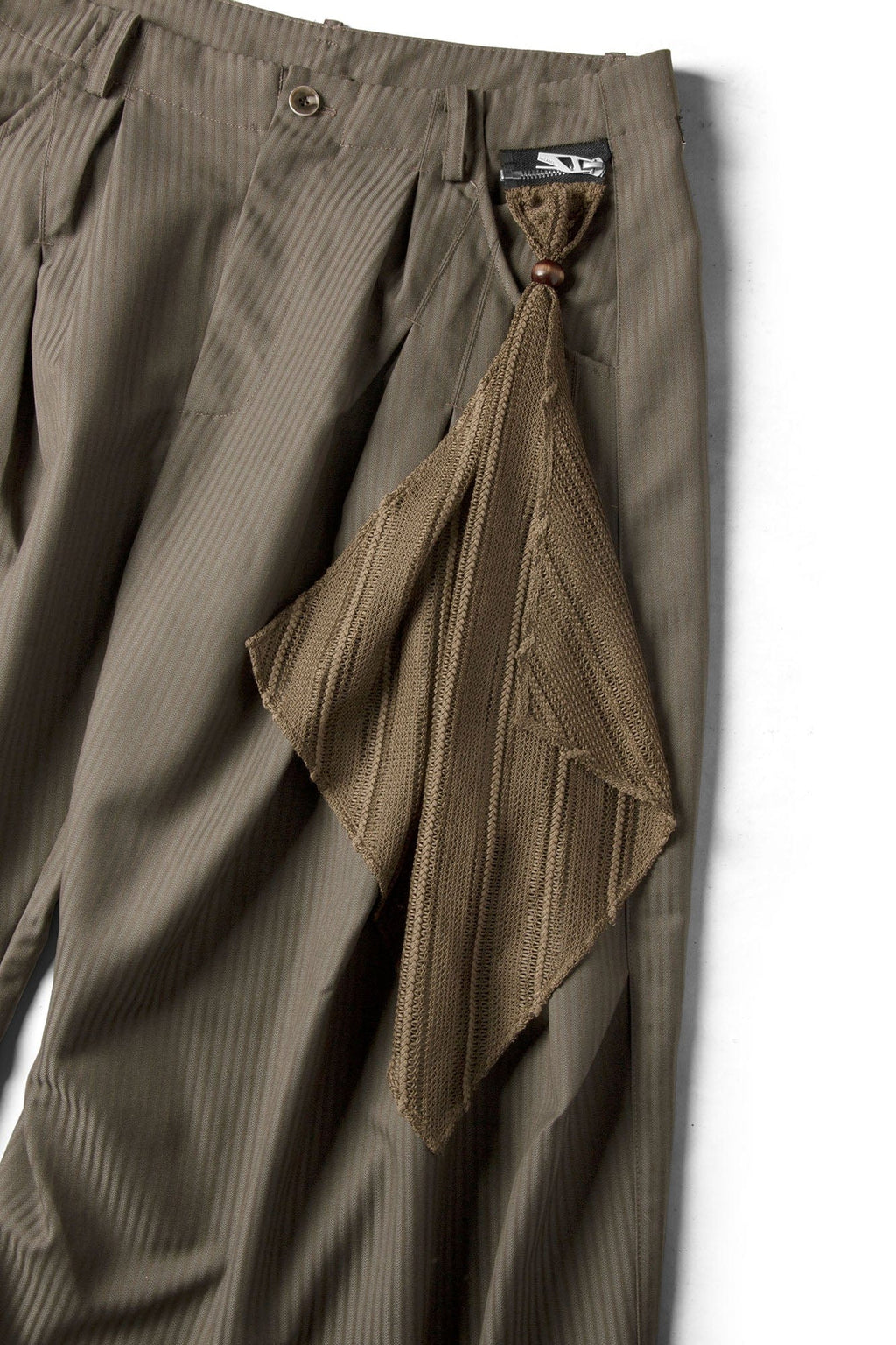 RELABEL Pinstriped Detachable-Scarf Oversized Pants Brown