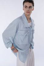 ASSEEN Rose Embroidered Pocket Linen-Blended Overshirt