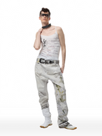 CYCYCY Floral Lace Full-Print Flared Jeans