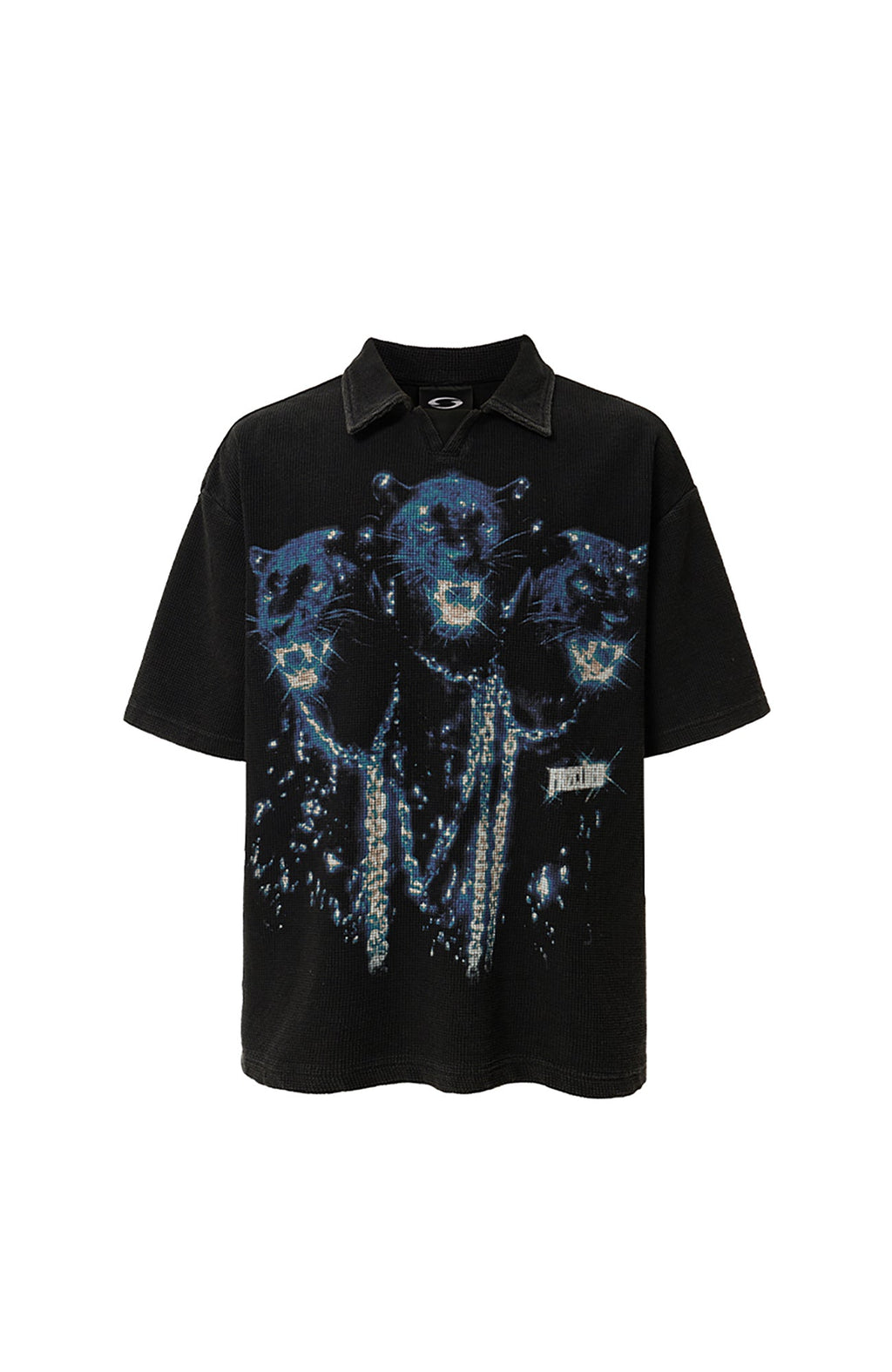 F2CE Distressed Waffle-Knit Graphic Polo