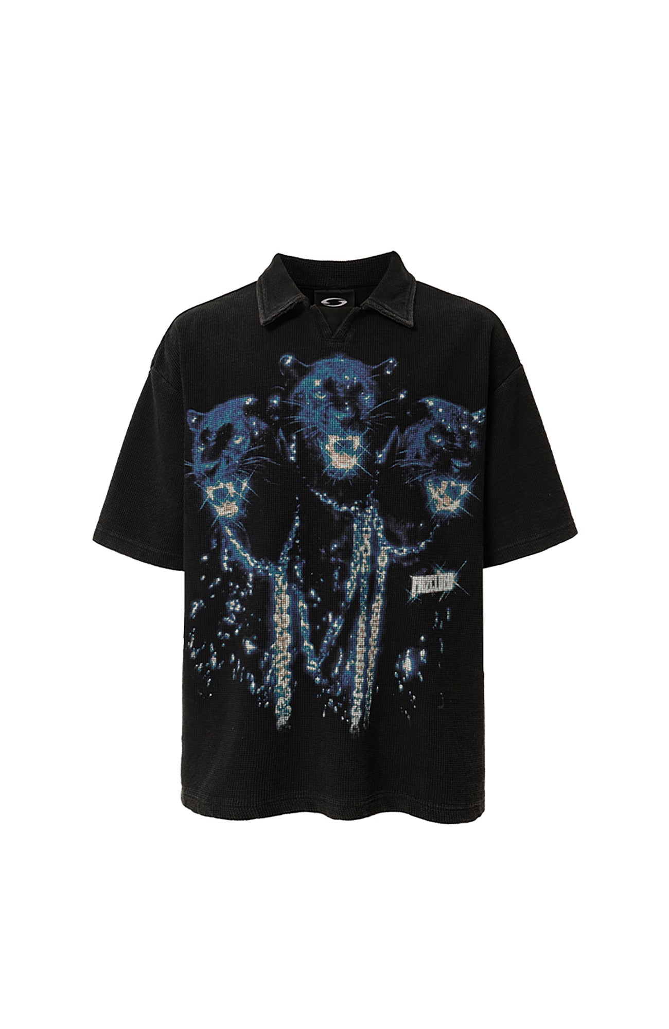 F2CE Distressed Waffle-Knit Graphic Polo