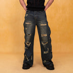 CLP Distressed Buttoned Wide-Leg Jeans