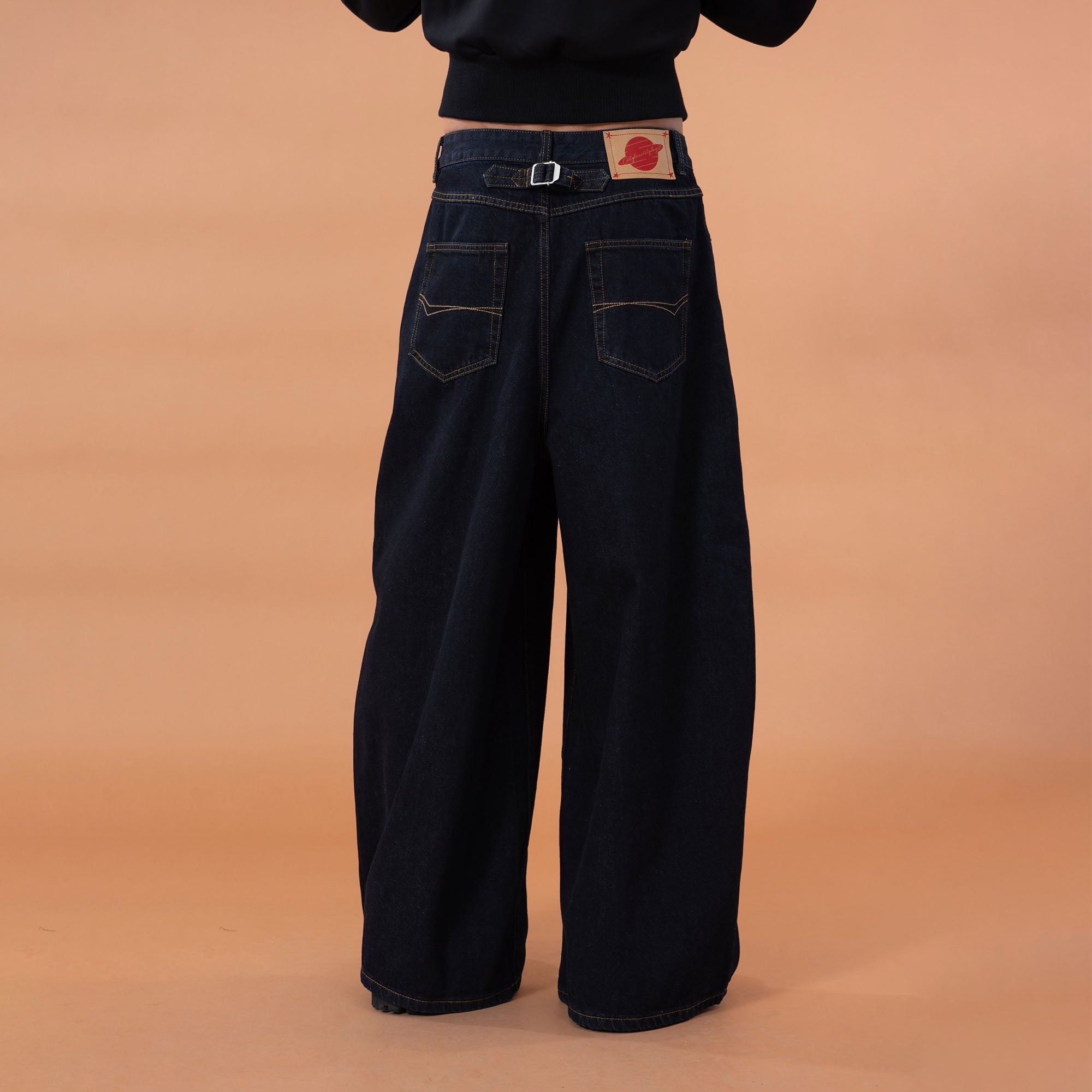 CLP Contrast-Waist Botton-Fly Oversized Raw Jeans