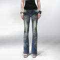 PCCVISION Washed Flap Pockets Slim Flared Jeans