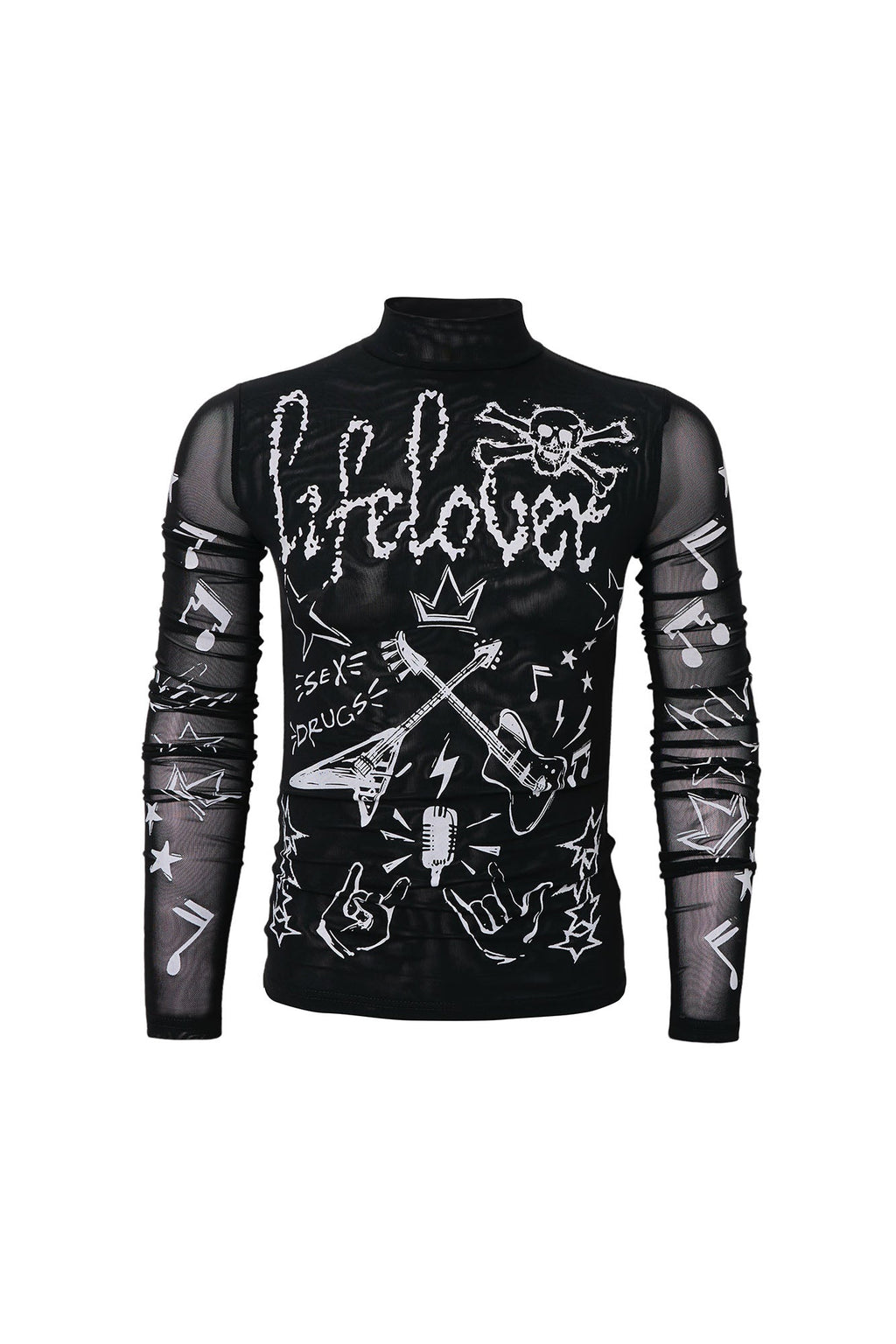 CLP Full-Print Graffiti Mesh Long-Sleeve Tee