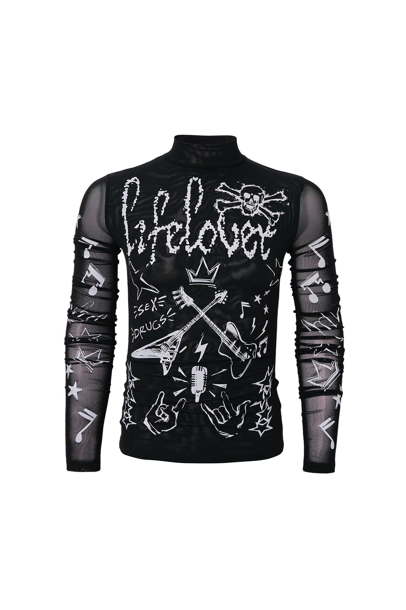 CLP Full-Print Graffiti Mesh Long-Sleeve Tee