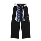 CLP Tie-Belt Multi-Pockets Stitched Pants