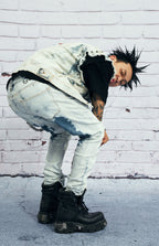 VENTUREK Distressed Washed Zippered Studded Slim Jeans