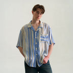 WIID Contrast Stripe Tencel Cuban Half Shirt