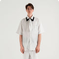 WIID Striped Contrast-Collar Tie-Neck Half Shirt
