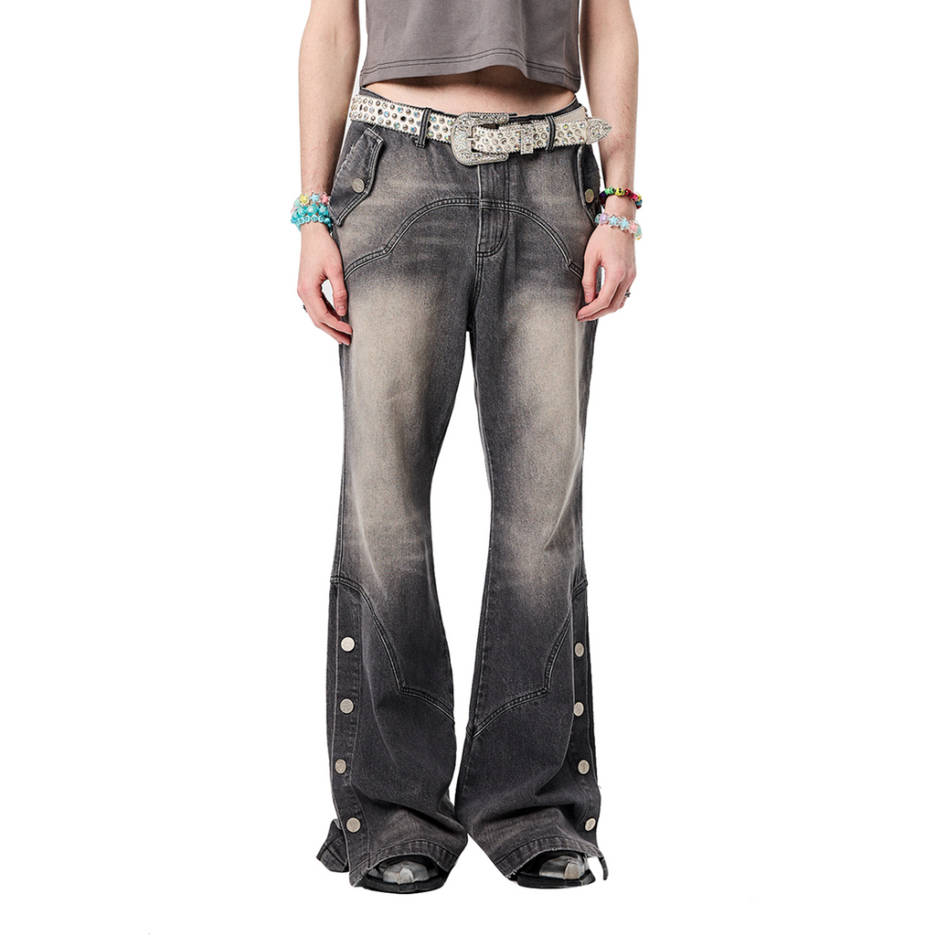 ERISSTOFF Washed Detachable Flared Jeans Gray