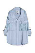 ASSEEN Rose Embroidered Pocket Linen-Blended Overshirt