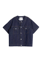 ASSEEN Flower Patchwork Stitched Raw Denim Half Shirt