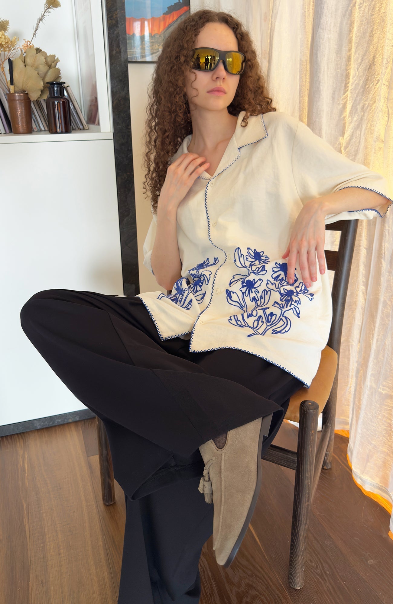 MIICHOUS Floral Embroidered Short-Sleeve Shirt