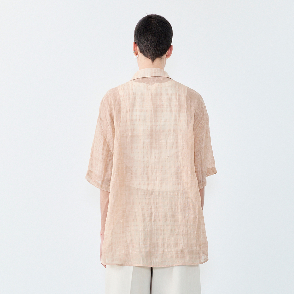 GRAINMUSTARD Linen-Cotton Plaid Half Shirt