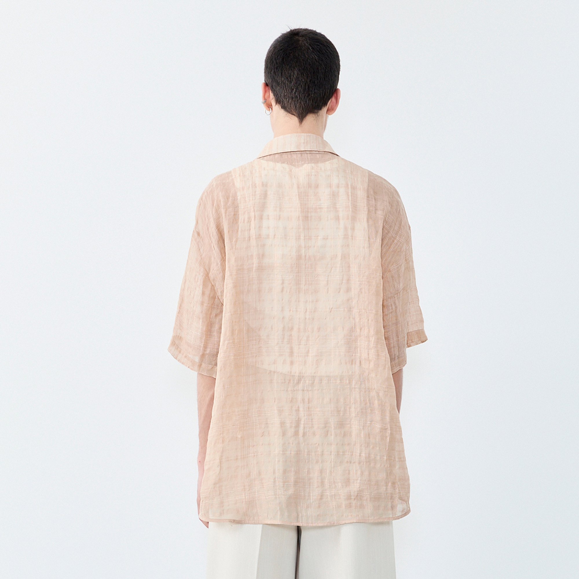 GRAINMUSTARD Linen-Cotton Plaid Half Shirt