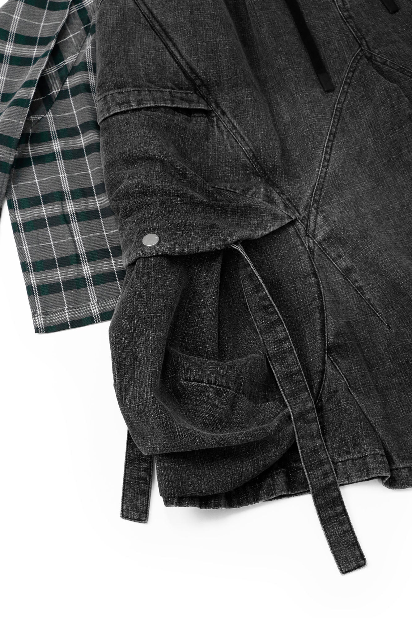 RELABEL Detachable Plaid Drape Oversized Denim Shorts