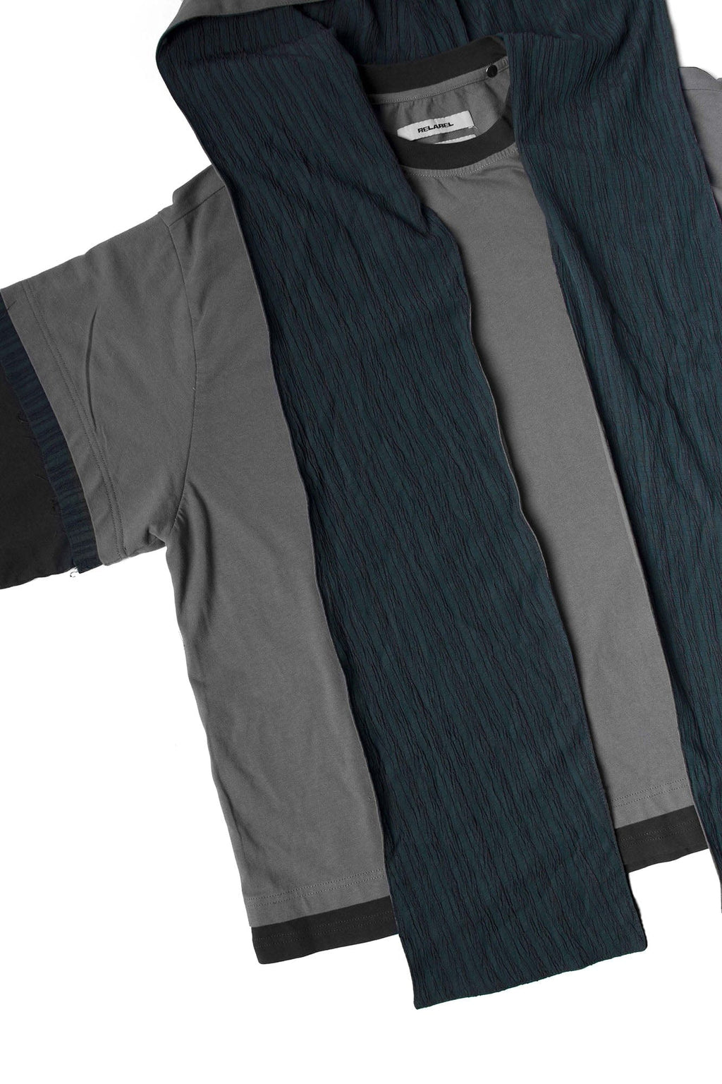 RELABEL Triple-Layer Detachable Striped Hood Long-Sleeve Tee Green