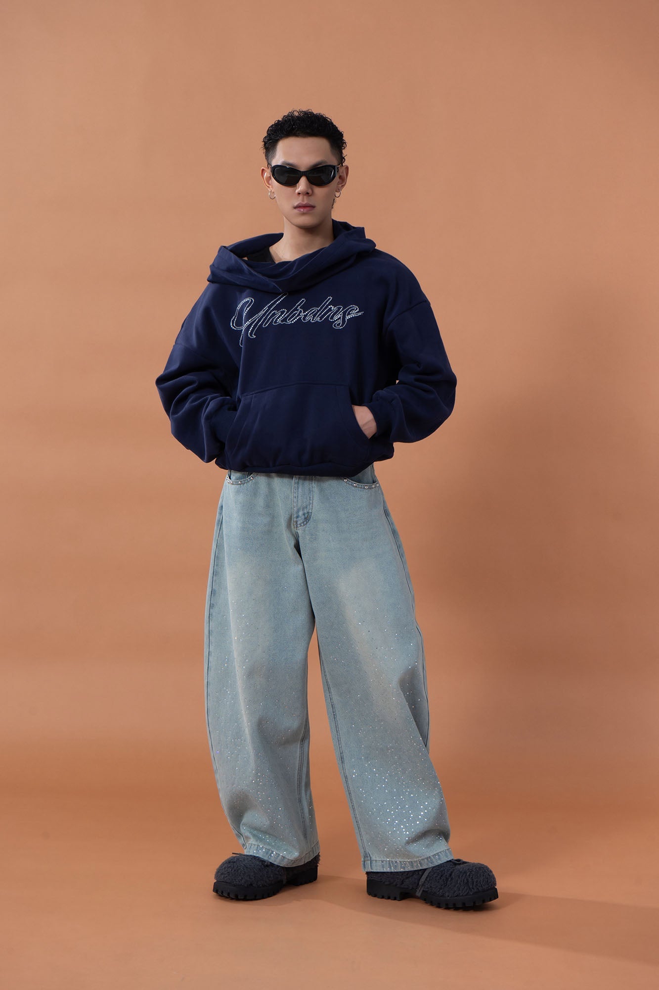 CLP Washed Diamond-Dusted Curved-Leg Jeans