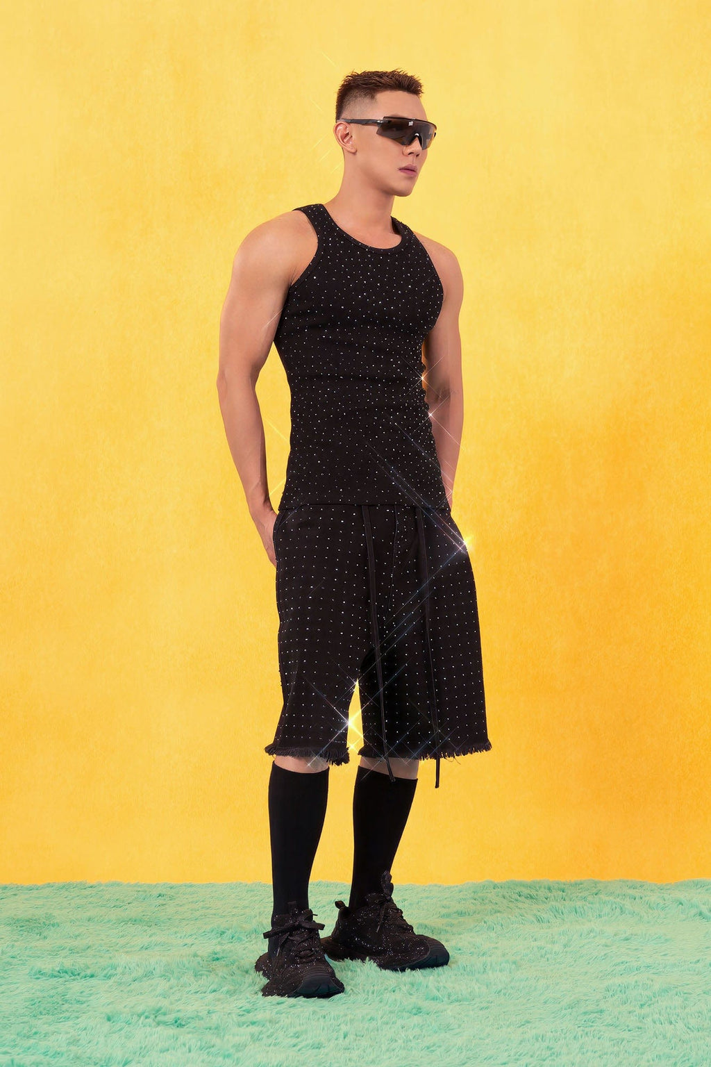 CLP Sparkle Diamond Ribbed Tank Top