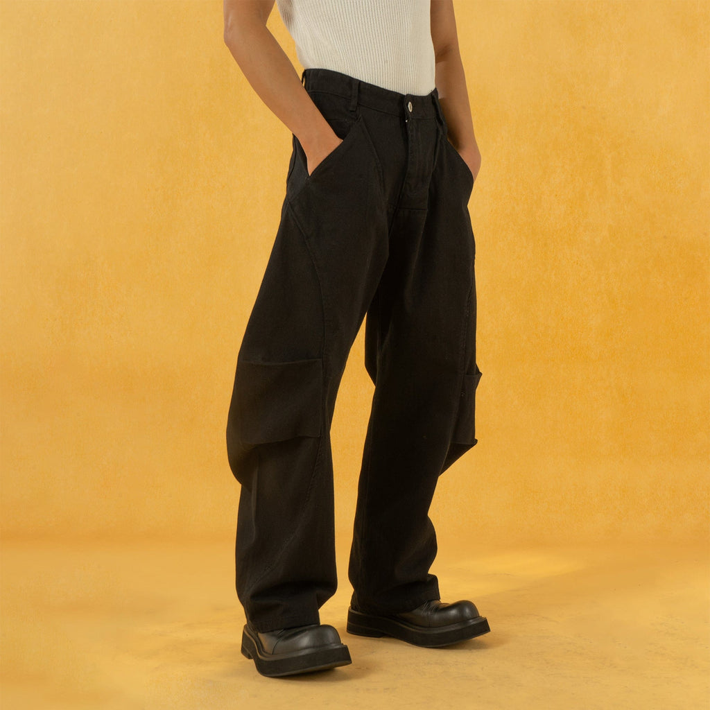 CLP Deconstructed Pleated Button Wide-Leg Pants