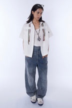 ASSEEN Cord Tassel Pocket Half Shirt