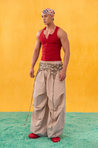 CLP Layered Crinkled Waist-Panel Parachute Pants