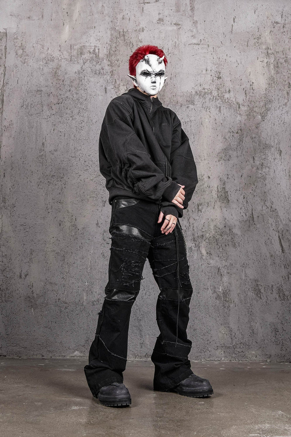 UNDERWATER Distressed Spliced Fallen Armor Zip-Up Hoodie