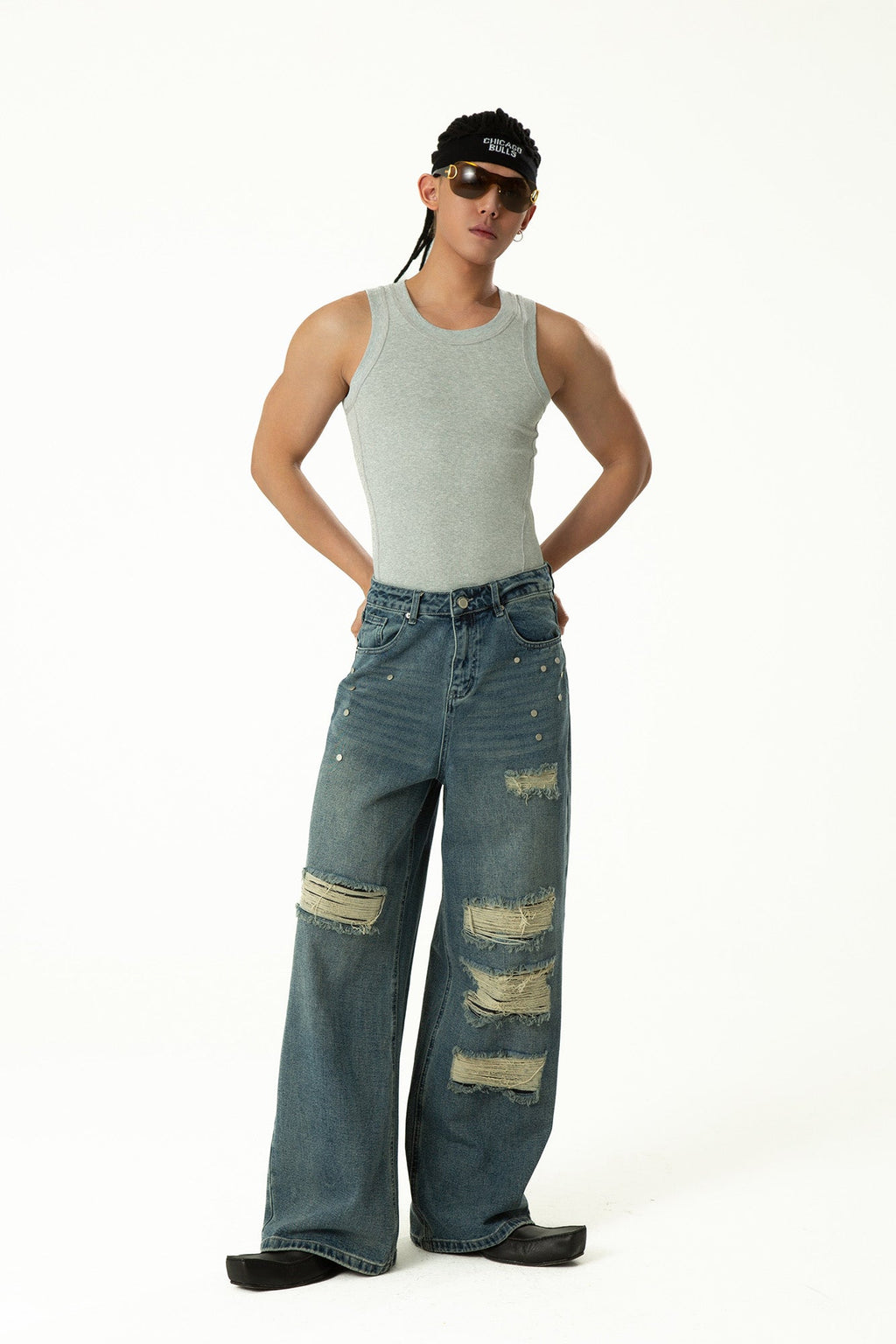 CLP Retro Washed Distressed Rivet Jeans