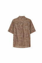 OPICLOTH Retro Woodgrain Full-Print Ruffle Half Shirt