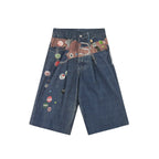CLP Badge Belt Graphic Cropped Denim Shorts