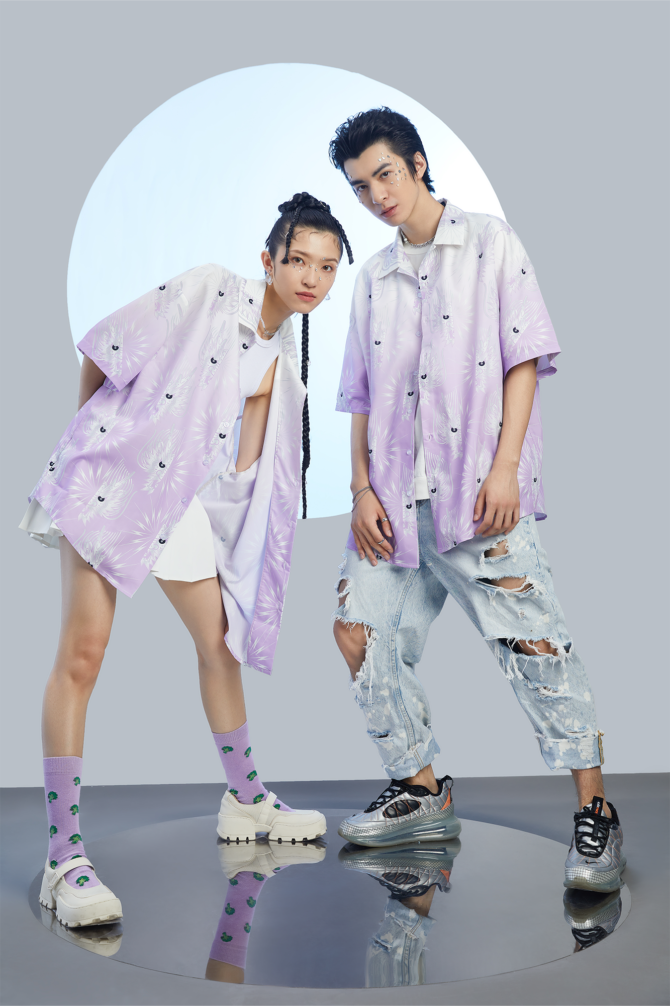 MASH UP ASIA Dragon Jacquard Half Shirt