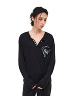 WHISTLEHUNTER Merino-Tencel Henley Graphic Long-Sleeve Tee