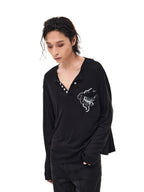 WHISTLEHUNTER Merino-Tencel Henley Graphic Long-Sleeve Tee